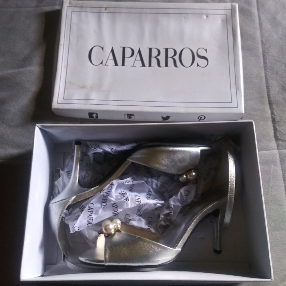 Caparros Silver Metallic 3.5" Fancy Joy Heels Elegant Shoes for Her Lady Women's